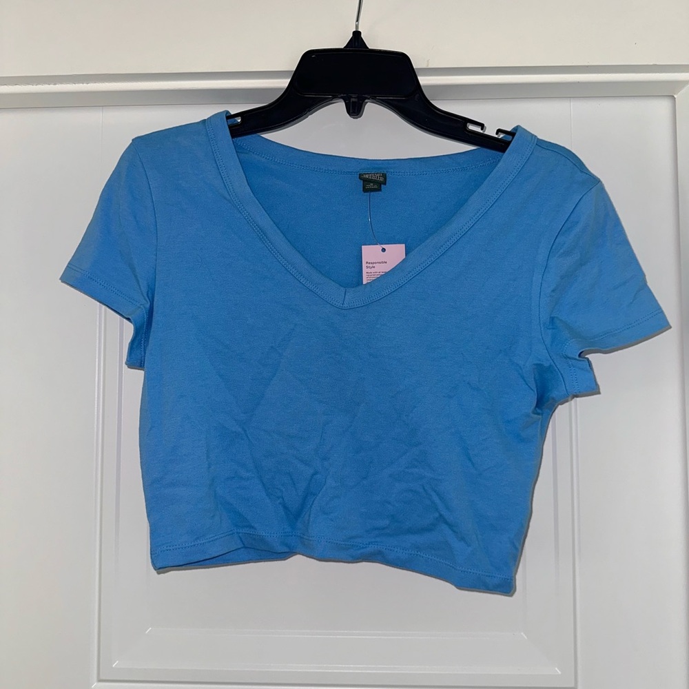 Target Blue Fitted Crop T-Shirt Short Sleeve